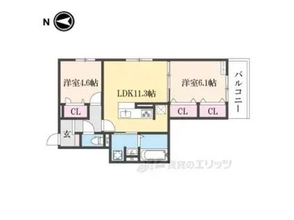 GRAAM北浜(2LDK/2階)の間取り写真