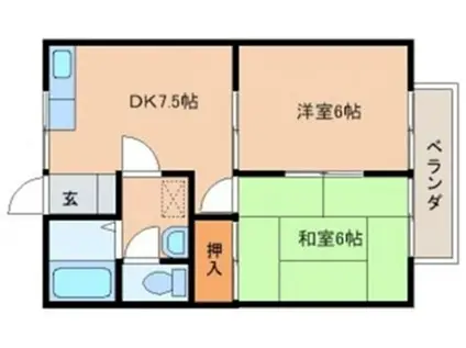 笹原ハイツB(2DK/2階)の間取り写真