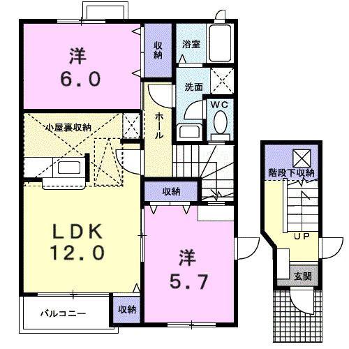 ヴィラ・マリーンB(2LDK/2階)の間取り写真