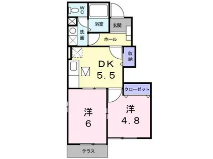 エーデルハイム絆(ワンルーム/2階)の間取り写真