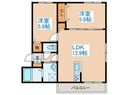 LA LUCE ウエスト(2LDK/3階)の間取り写真