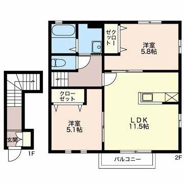 DUPLEX与一 A棟(2LDK/2階)の間取り写真