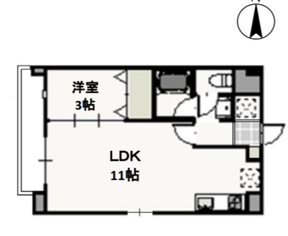 フォンティーヌ弓之町(1LDK/1階)の間取り写真