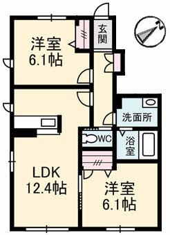 シャーメゾン郡家 C棟(2LDK/1階)の間取り写真