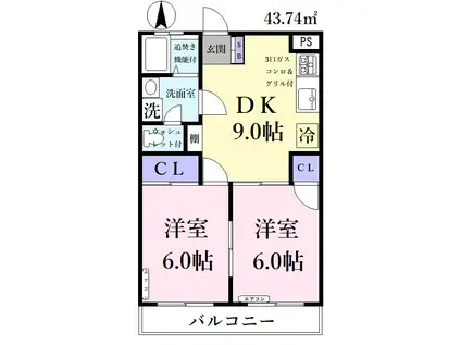 ヒルズイシダII(2DK/2階)の間取り写真