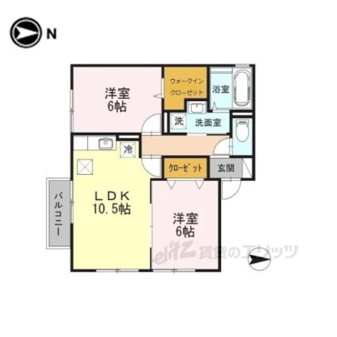 エスポワール東寝屋川 A棟(2LDK/1階)の間取り写真