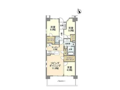 プラウド川崎矢向(3LDK/2階)の間取り写真