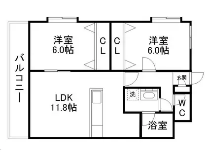 ハバードリーム2番館(2LDK/3階)の間取り写真
