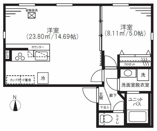 湯島レジデンス(1LDK/4階)の間取り写真