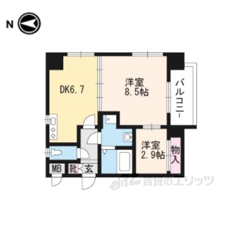 エスリード西大路駅前(2DK/5階)の間取り写真