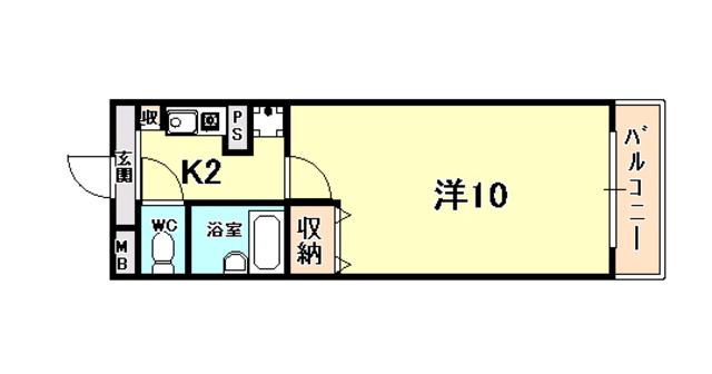 プライムハウス甲東園(1K/4階)の間取り写真