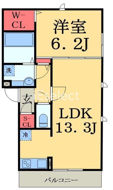 カーサ L(1LDK/3階)の間取り写真