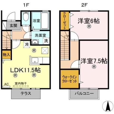 グランドソレーユ B棟(2LDK/1階)の間取り写真