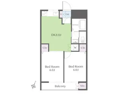 東都旗の台コーポ(2DK/8階)の間取り写真