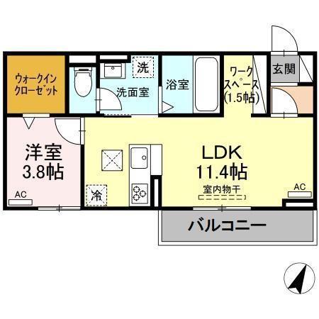 D-SQUARE四ツ谷(1LDK/1階)の間取り写真