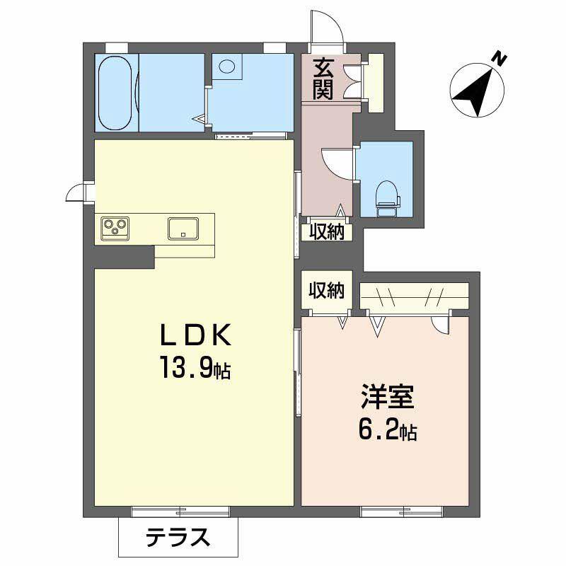 ヴィアソーレ A棟(1LDK/1階)の間取り写真