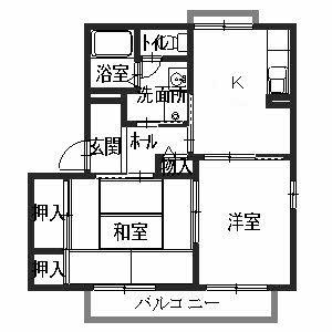 ディアスさかとがはらA(2K/2階)の間取り写真