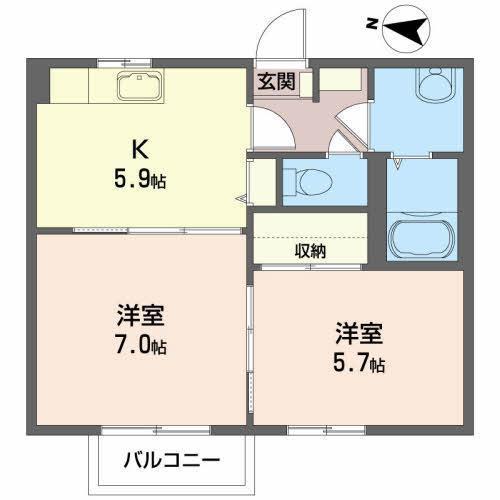 プリム・ローズ(2K/2階)の間取り写真
