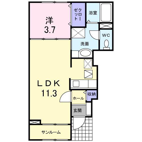 プライア五月II(1LDK/1階)の間取り写真