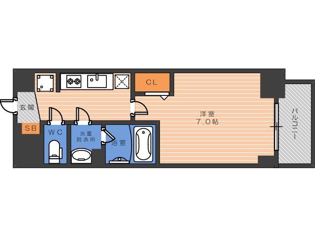 DOUBLE NINE RESIDENCE TENNOJIMINAMI(1K/2階)の間取り写真