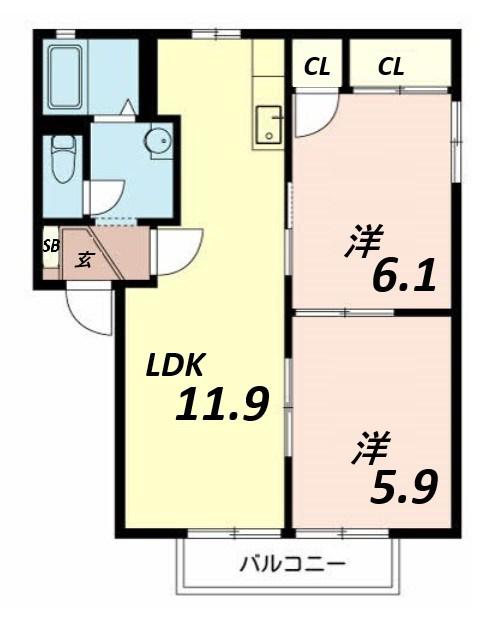 シャーメゾン東延末(2LDK/2階)の間取り写真