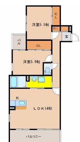 アルテマイスター谷川(2LDK/1階)の間取り写真