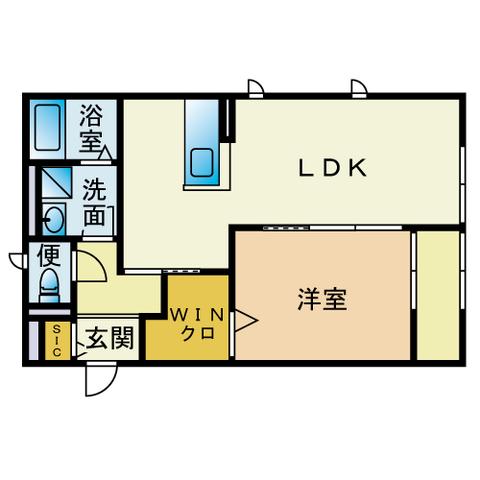 カーサビアンコ B棟(1LDK/1階)の間取り写真