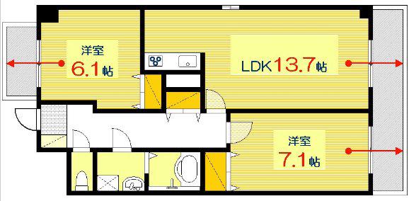 グッゲンハイム(2LDK/5階)の間取り写真