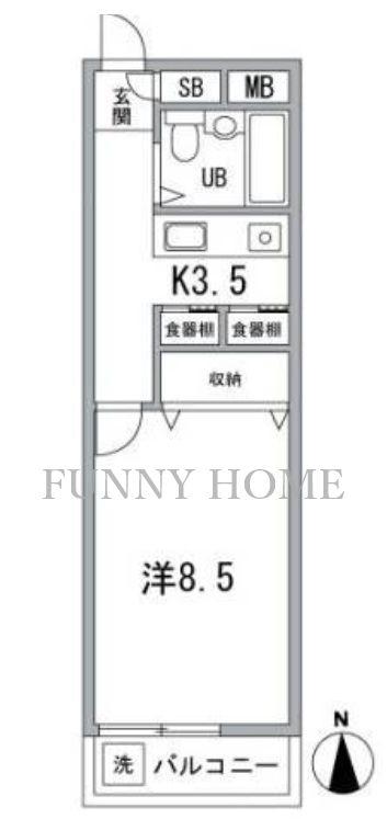 WELL明大前(1K/3階)の間取り写真
