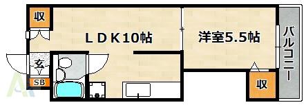 ベルグリーン鈴蘭台(1LDK/5階)の間取り写真