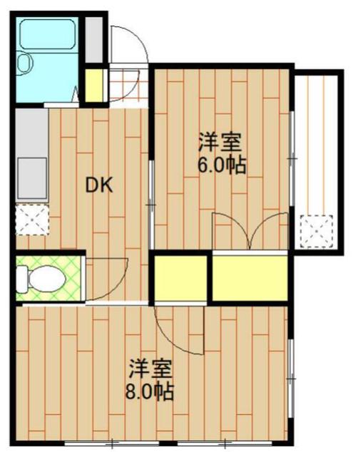グランドア越野(2DK/3階)の間取り写真