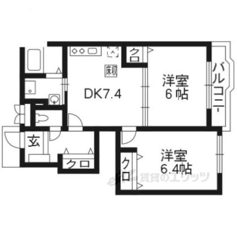 リアフォレストサガラ(2DK/1階)の間取り写真