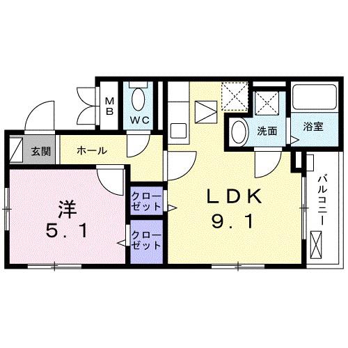 クレイン(1LDK/1階)の間取り写真