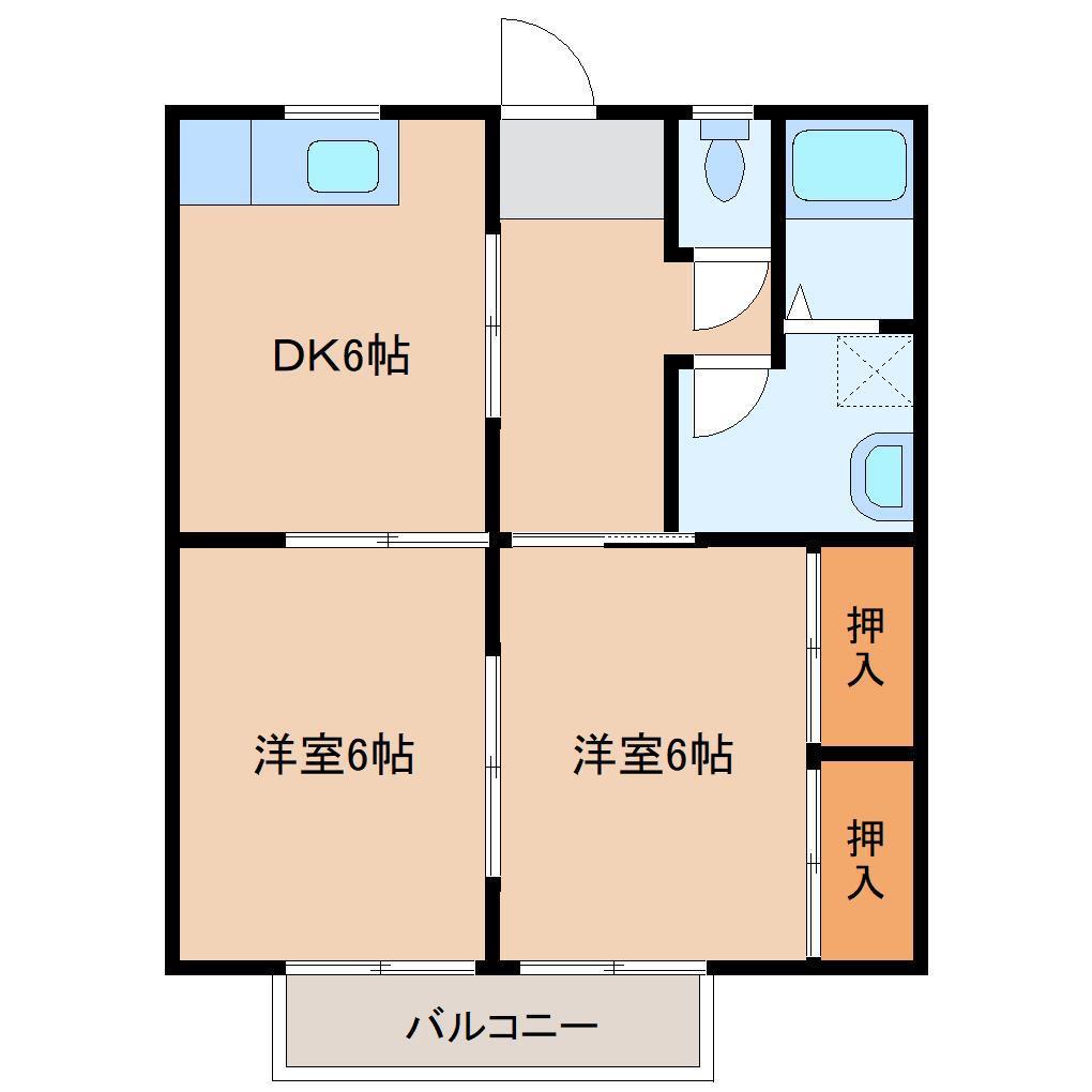Sコーポ沖代(2DK/2階)の間取り写真