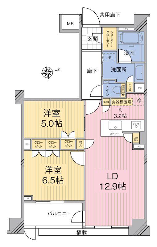 クラッシィハウス浜田山(2LDK/1階)の間取り写真