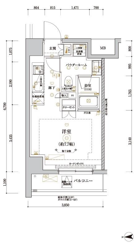 RELUXIA CITY 北新宿(ワンルーム/6階)の間取り写真