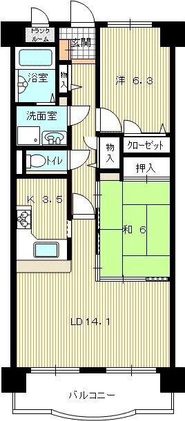 サントノーレ防府(2LDK/8階)の間取り写真
