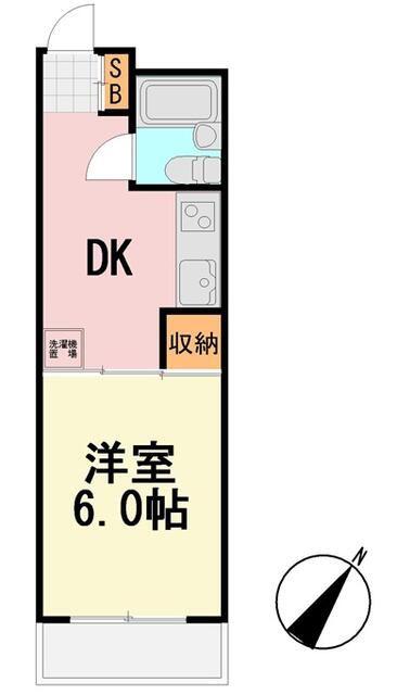梨苑マンション(1DK/2階)の間取り写真