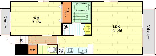 グランカーサ難波元町(1LDK/5階)の間取り写真