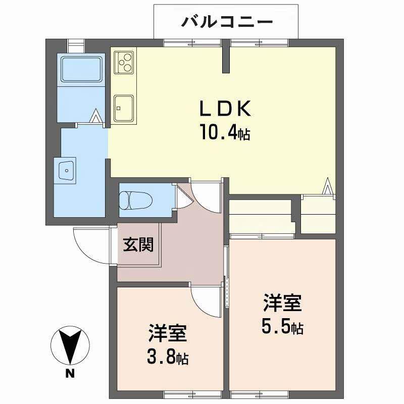 ブリーズ大安寺B C(2LDK/2階)の間取り写真