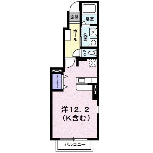 クラール曽比II(ワンルーム/1階)の間取り写真