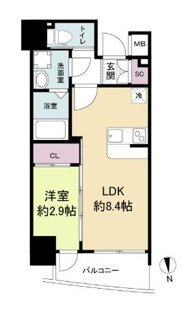 セレニテ天満橋アリア(1LDK/2階)の間取り写真