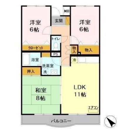 ルミエール南都(3LDK/4階)の間取り写真