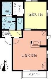 エスポワールII(1LDK/2階)の間取り写真