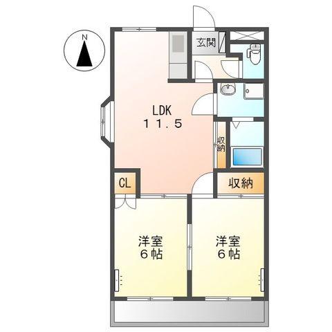 グレイスヒルズ(2LDK/2階)の間取り写真