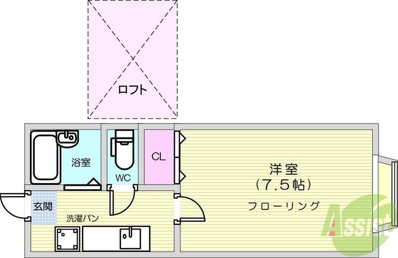 ホワイトキャッスル沖野(1K/2階)の間取り写真