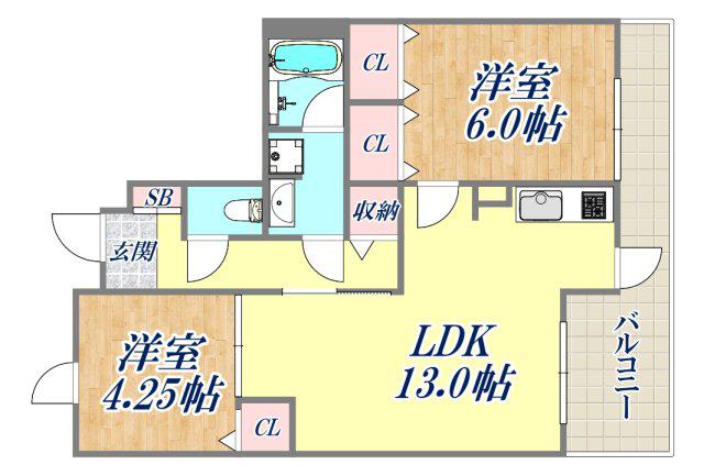 MEDUSELD南棟(2LDK/2階)の間取り写真