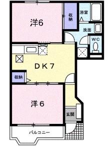 ドミール北小路DEUX(2DK/1階)の間取り写真