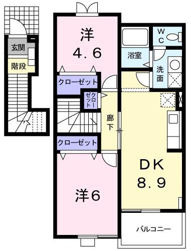 ワイフラットA(2DK/2階)の間取り写真