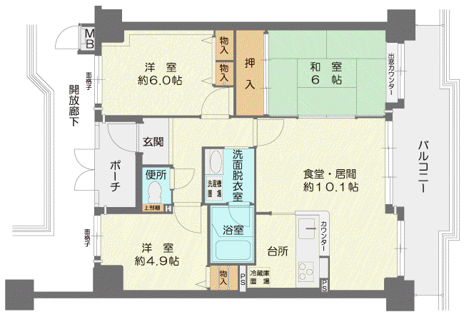 マイシティおおさか3番館(3LDK/7階)の間取り写真